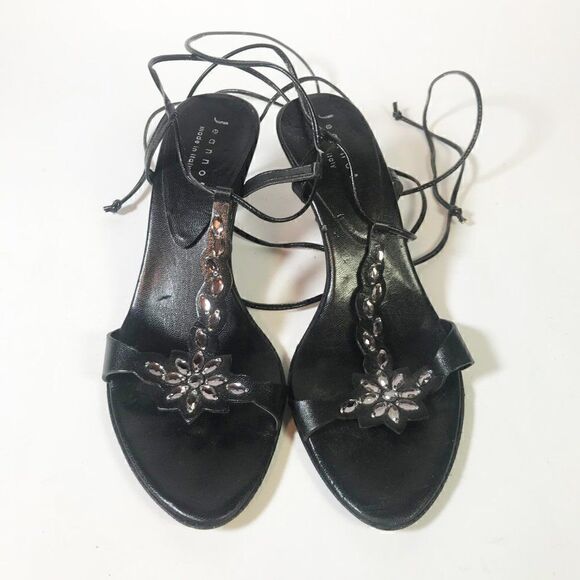 Black Ankle Wrapping Small Heel Sandal - Picture 2 of 4